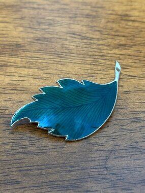 Vintage Green Enamel Leaf Brooch
